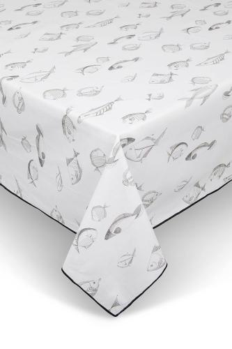 Coincasa βαμβακερό τραπεζομάντηλο με graphic fish pattern 140 x 200 cm - 007358267 Λευκό
